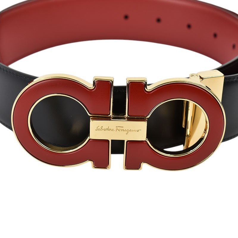 Salvatore Ferragamo Women\'s Red Black Reversible Leather Belt Gold Gancini 100 Reversible Gancini belt - Women | Ferragamo main image 2