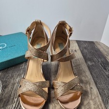 Betsey Johhson Champ Gold Glit Heeled Shoe's Size 9, 4ins
