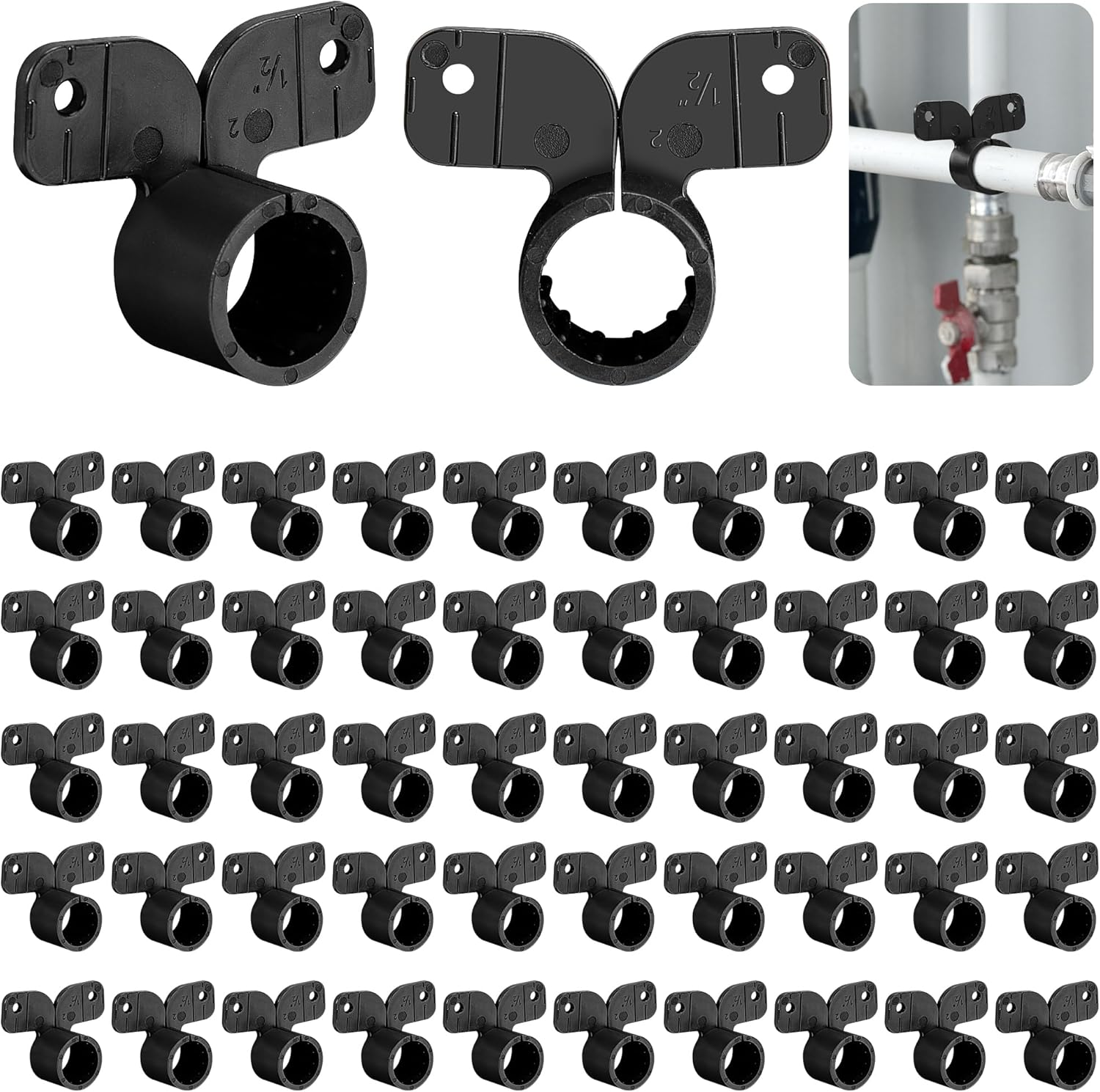 52-Piece Black Butterfly Style Pex Tubing Clamps for 1/2 Inch Suspension Pipes