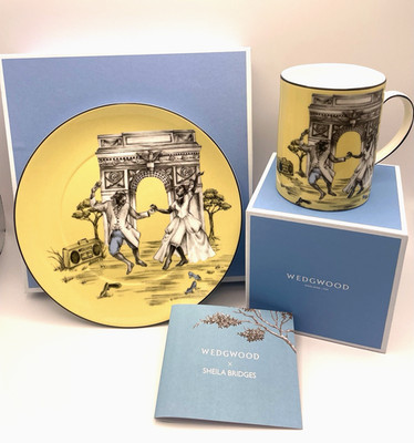 Wedgwood Sheila Bridges Dancing Mug & 20cm Accent Plate Set Yellow With Box
