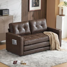 Upgraded 64" W 84" L Full Size Futon Sofa Bed 6" Thick Upholstery Chestnut Brown