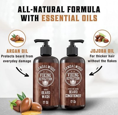 Viking Revolution Beard Wash & Beard Conditioner Set Argan & Jojoba Oils 17oz 