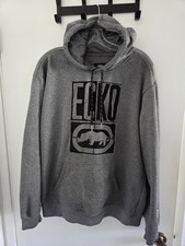 Ecko Unltd Men's Gray Marled Black Pullover Fleece Hoodie Long Sleeve Y2K Sz LRG
