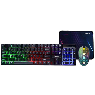 AQVIN QC20-G RGB Gaming Keyboard and Mouse Combo with Pad Multimedia ~ 3200 DPI