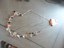 NEW NWT Halloween Enamel  Bead long charm Necklace  pumpkin Earring Set