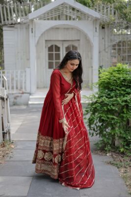 open lace back dress Gulmina Luxury Lawn Scarlet Red Pakistani Suit ft. Yumna Zaidi