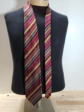 ALTEA MILANO SILK NECKTIE RED GOLD BURGUNDY RIBBED STRIPE WEAVE HAND MADE ITALY