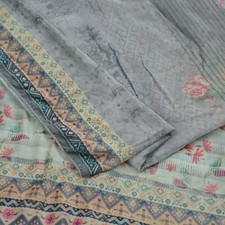 Indian Vintage Dupatta Ivory  Gray Long Stole velvet Brasso Scarves Veil Hijab