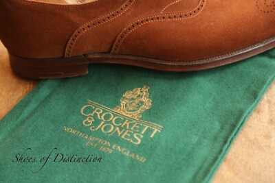 Crockett & Jones Dover Tan Brown Suede Derby Brogue Schuhe Herren UK 6 E EU 40 US 7