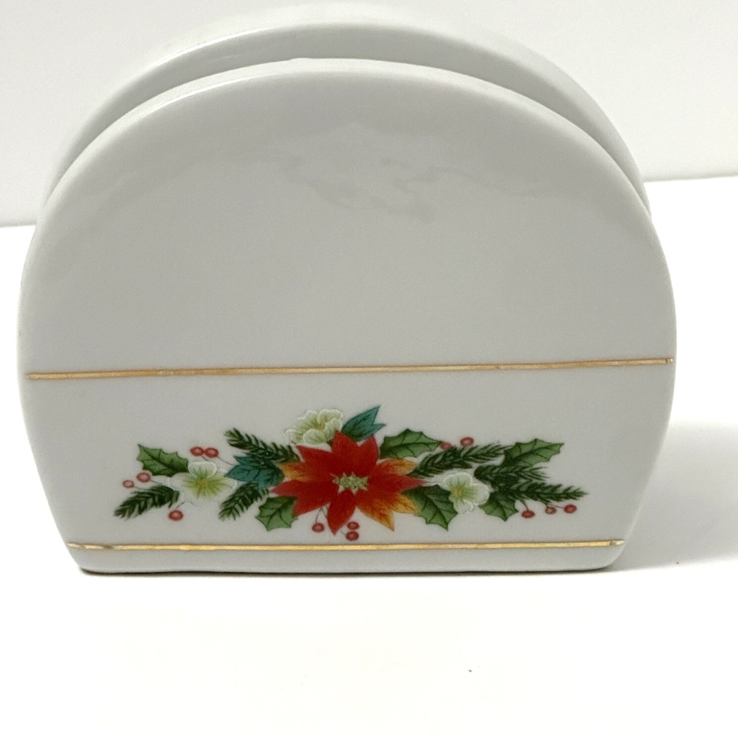 Royal Norfolk Poinsettia Ceramic Napkin Holder Christmas Holiday. PRE-OWNED
