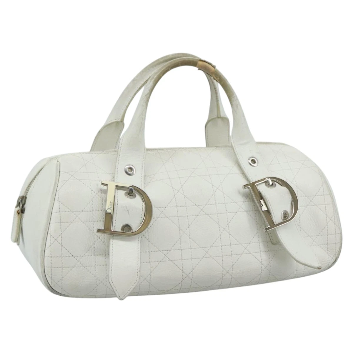 Sac à main Christian Dior Canage cuir blanc argent authentique 17198