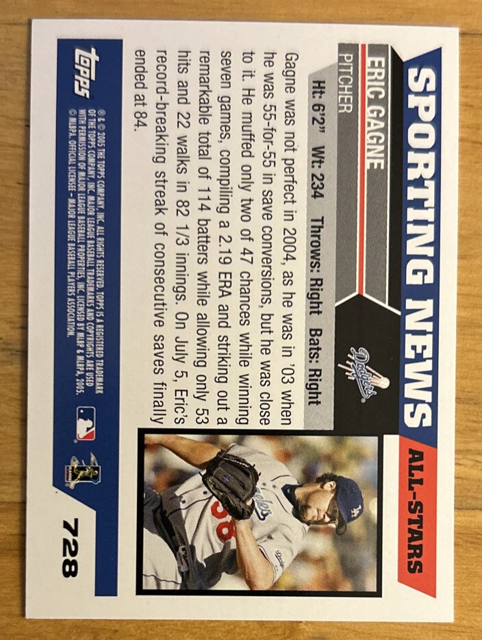 2005 Topps Eric Gagne Sporting News All-Stars Dodgers Pitcher #728 EXMT - Image 2 of 2