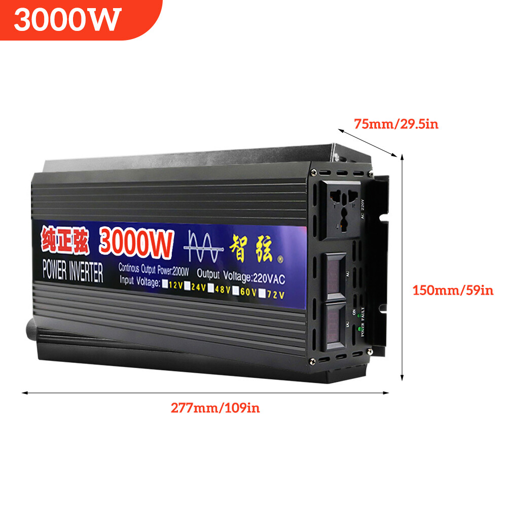 Car Power Inverter 1000W 3000W DC 12V to AC 110V Pure Sine Wave Solar