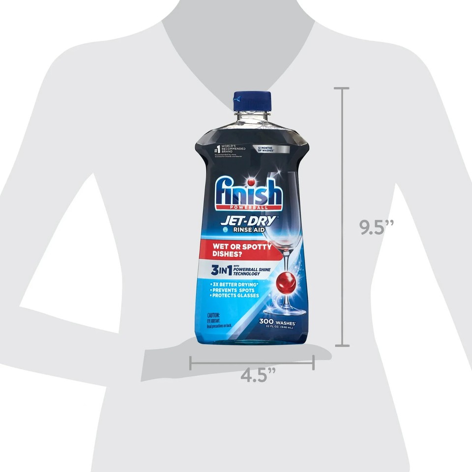 Finish JetDry Rinse Aid, 32oz, Dishwasher Rinse Agent and Drying Agent