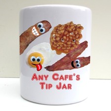 PERSONALISED CAFE TIPS JAR PRINT CERAMIC MONEY BOX SAVING POT