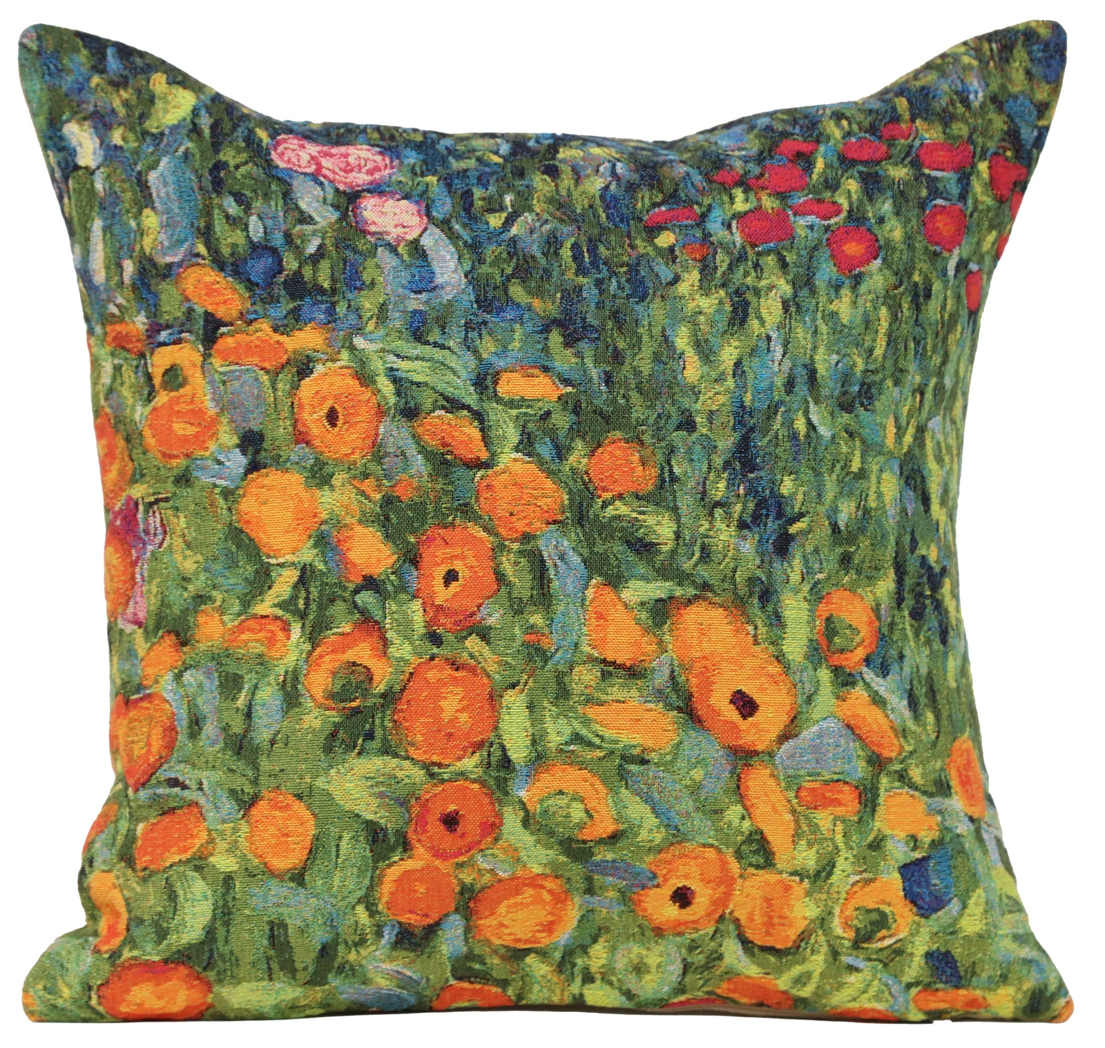 European Throw Pillow Cover - Flower Garden IV Klimt - 18x18 in Jacquard Woven