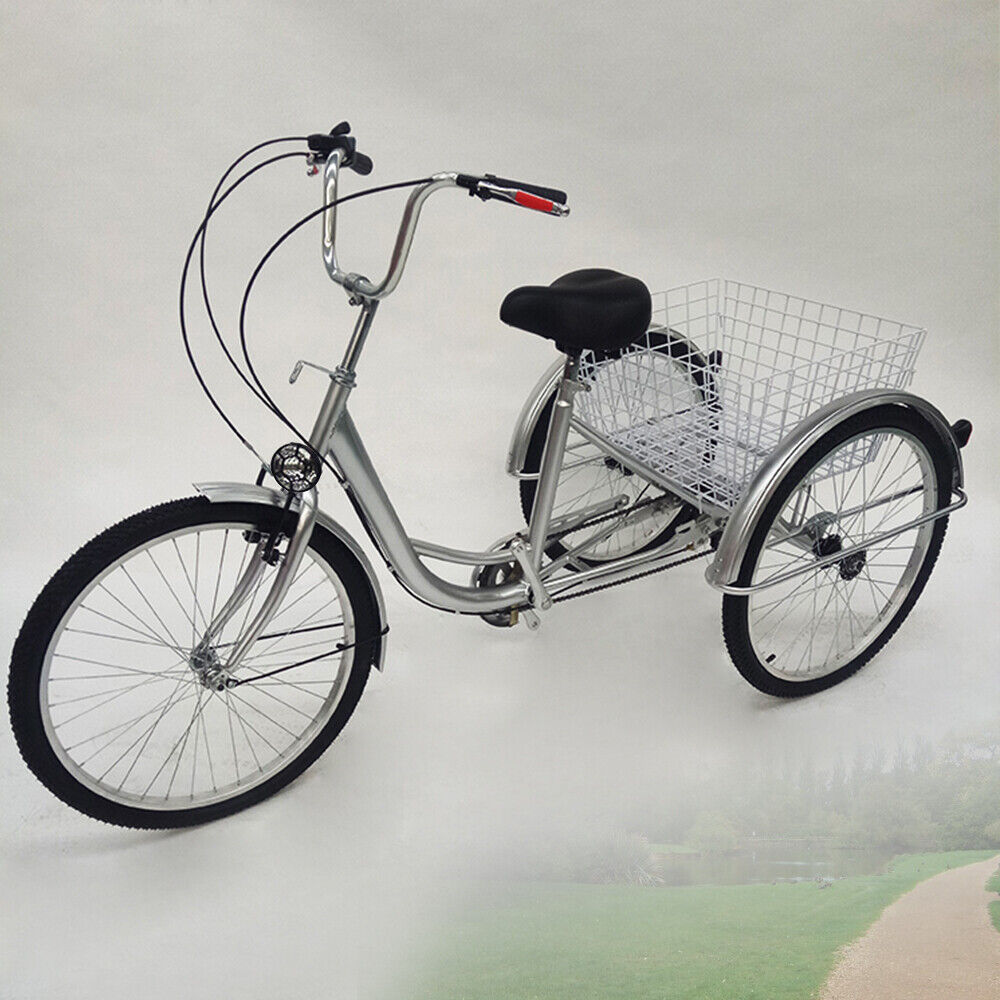 Tricycle Adulte 6 vitesses 24" Pouces Trike 3 roues de vélo Bicyclette+Panier