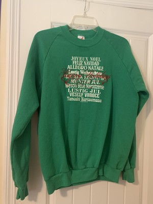 VTG jerzees sweatshirt- green happy holidays different languages crew neck XL