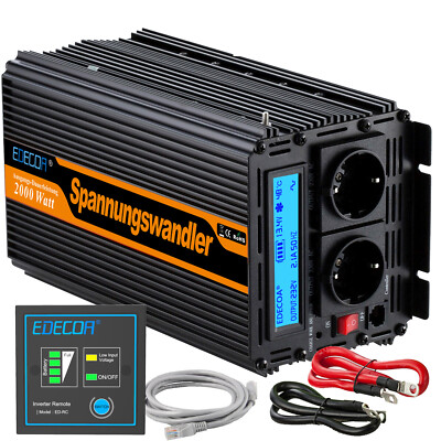 Inverter Onda Pura 2000w Victron Inverter 2000W Onda Sinusoidale Pura EDECOA - Convertitore 12V A 230V Con LCD, USB E Telecomando Inverter 2000W Picco 4000W - Foto 5