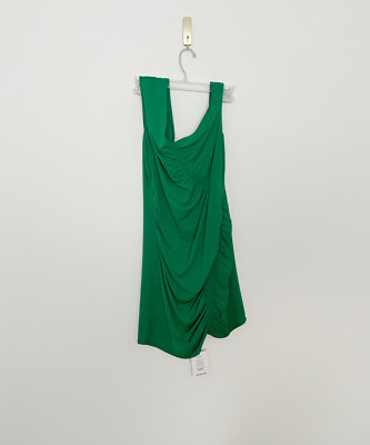 Self Portrait One Shoulder Ruched Mini Dress Green Size 10 NWT