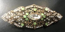 New Art Deco Antique Gold With Clear Crystal 3 '' Hair Barrette