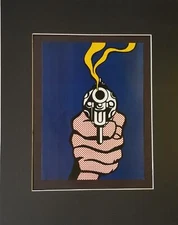 Roy Lichtenstein  " The Gun In America " Matted off-set Color Lithograph 1998