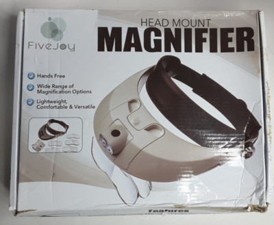 FiveJoy Handsfree Head Mount Magnifier with Detachable LED Head Lamp - 5 Lenses