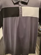 CBUK BY CUTTER & BUCK MEN'S POLO, SIZE: LARGE, COLOR:GRAY/BLACK & WHITE