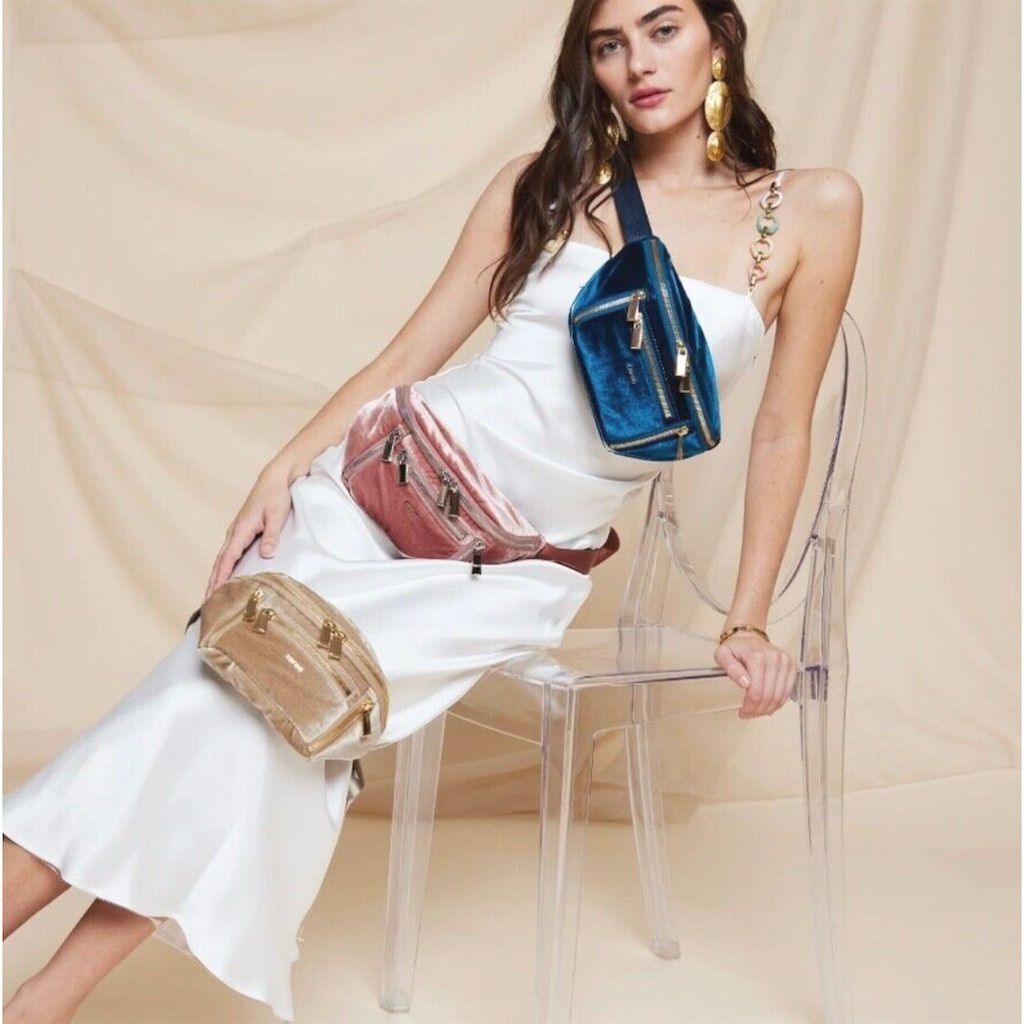 Free people x caraa  Velvet Sling Bag Black Gold Trim Small