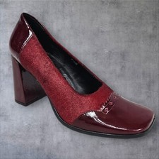Vintage 90s Bakers Burgundy Patent Leather & Calf Hair Square Toe Pumps Size 8.5