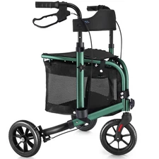  3 Wheels Rollator Walker 10Lb Seat Backrest Lightweight Aluminum Foldable Green