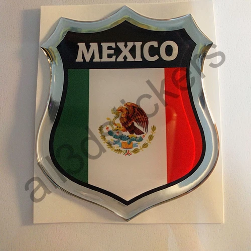 Sticker Mexico Emblem 3D Resin Domed Gel Mexico Flag Vinyl Decal Car Laptop