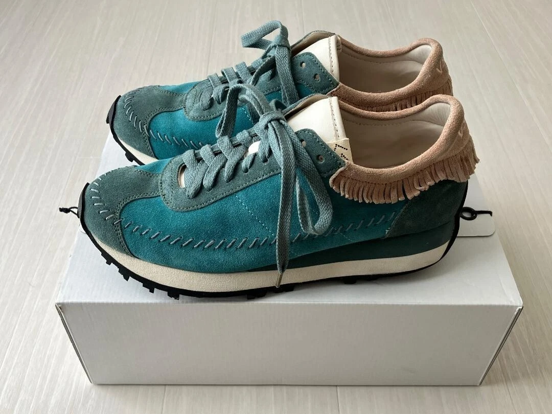 Visvim WALPI RUNNER calfskin suede sneakers 22FW teal green color size: US9.5