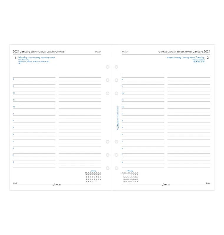 Filofax Ringbuch 24-68515 Kalendereinlage A5 1Tag/1Seite mehrsprachig 2024 neu - Bild 2 von 4