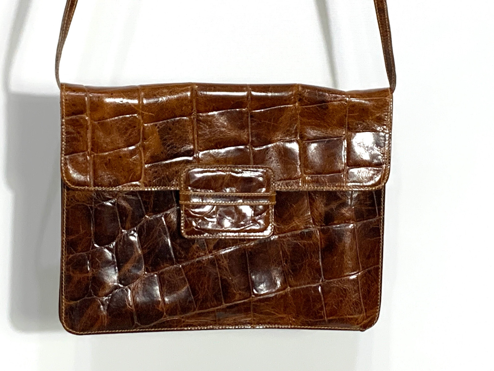 Furla Vintage Brown Croc Embossed Leather Crossbody Shoulder - Main Image