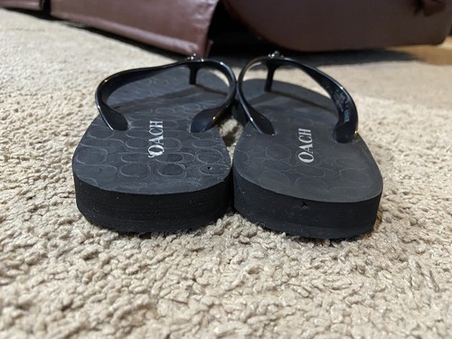 Coach Women's Black Turn Lock Abbigail Thong Flip Flop Sandals Size 5/6 - Picture 4 of 10