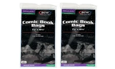 200 BCW REGULAR/SILVER RESEALABLE COMIC BOOK BAGS 7 1/8" X 10 1/2" (2 PACKS)