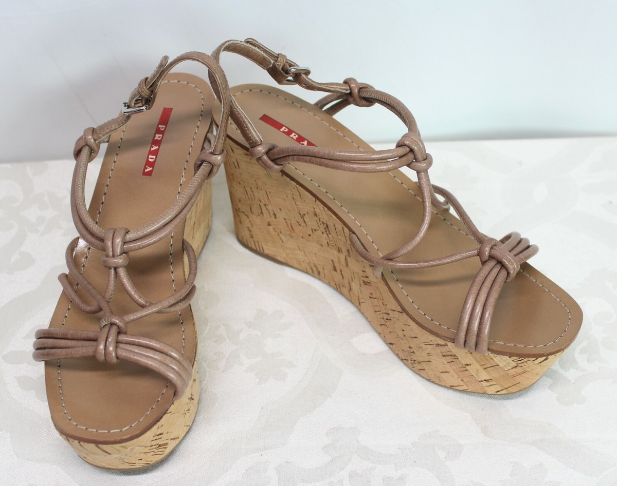 サンダル・ミュール PRADA TWO-TONE FABRIC AND LEATHER SANDALS サンダル・ミュール Prada Two-Tone Fabric And Leather Sandals