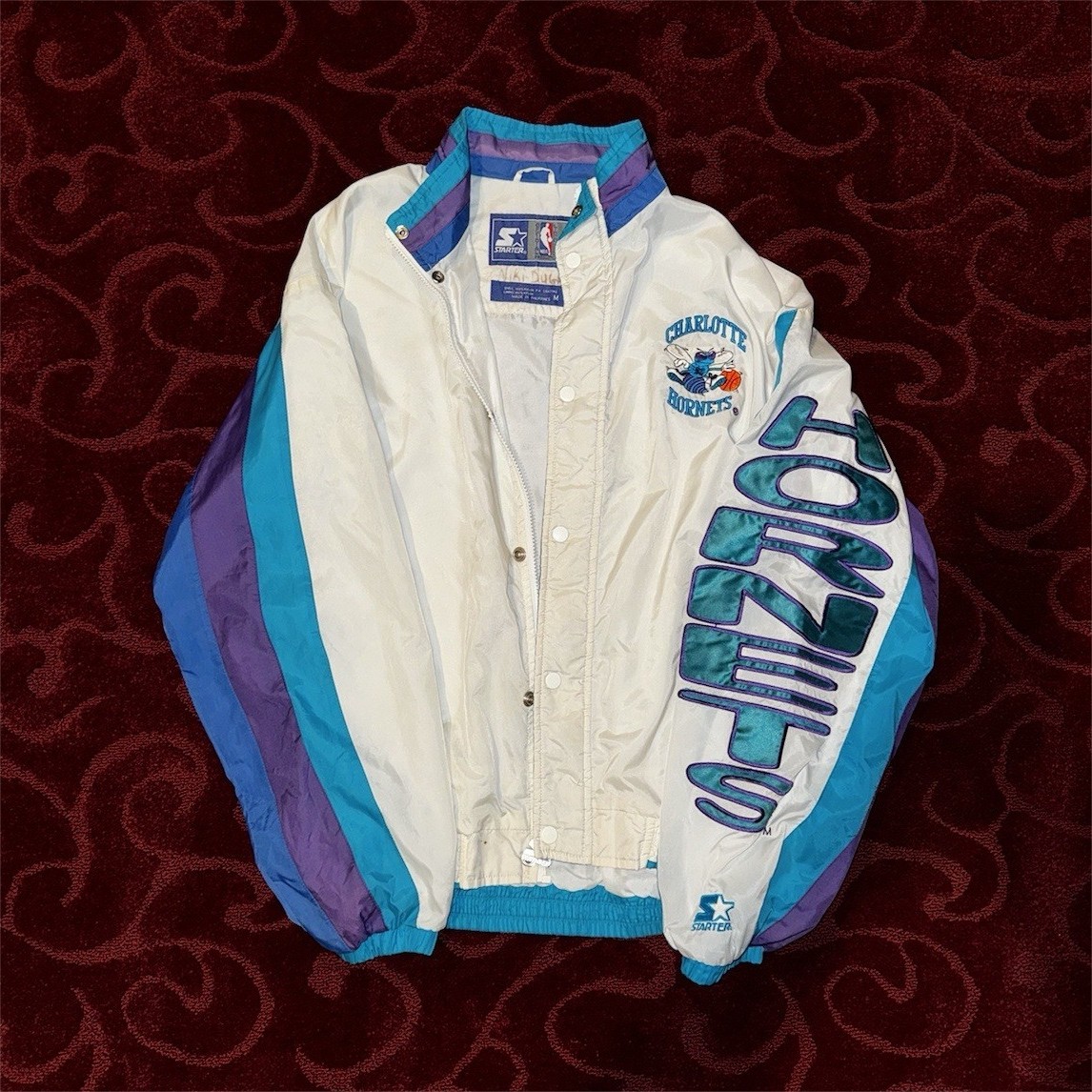 Vintage Starter Charlotte Hornets NBA Jacket White Teal Purple