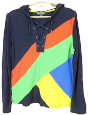 TB14133- LAUREN ACTIVE RALPH LAUREN Women's Stretch Cotton Hoodie Top Multi XL