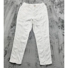 H by Halston Pants Womens S White Linen Viscose High Rise Ankle Pockets Coastal