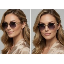 Rimless Purple Gradient Gold Metal Round Women Sunglasses Streetwear Chic Female