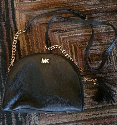 Michael Kors Ginny Pebbled Leather Half-Moon Crossbody Bag Gold Hardware