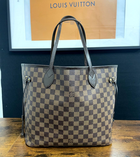 Louis Vuitton Neverfull MM Damier Ebène Tote Bag Red - Excellent Condition