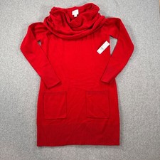 New York & Company Knit Sweater Dress Women's X-Small Red Cowl Neck Pockets New