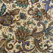 Kashmir Gold Brown Purple Teal Floral Scroll Paisley Hoffman 2.4 Yards