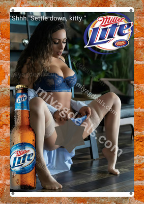 Funny MLite Beer Kitty Metal Poster Beer Sign Bar Man Cave Wall Decor Read Des
