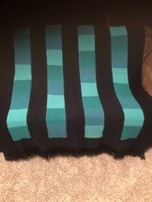 VTG Handmade Knit Crochet Afghan Throw Blanket Striped Black & Aqua's 71" x 52"