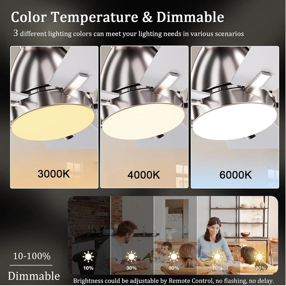 Ceiling Fans with Lights, 52 Inch Low Profile Ceiling Fan with Light and Remote - Image 4 of 4