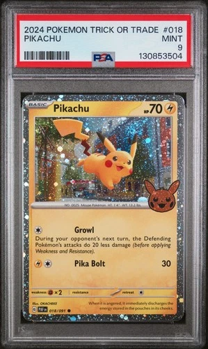 PSA 9 MINT Pikachu 018/091 Cosmos Holo Trick or Trade Pokemon Card